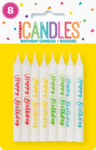 8 Happy Birthday Print Candles - Multi