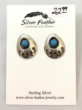 Sterling Silver & Turquoise Bear Claw Shadow-Box Earrings- 3443