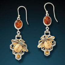 Fossilized Mammoth Ivory and Amber Bee Earrings 3512