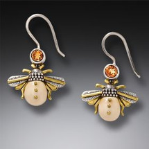 Fossilized Ivory Bee Earrings with Citrine (3564)