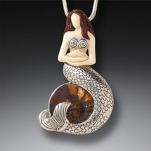 Fossilized Ivory Mermaid with Ammonite Necklace (3573)