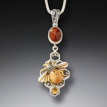 Fossilized Ivory Bee Pendant with Amber and Citrine (3641)