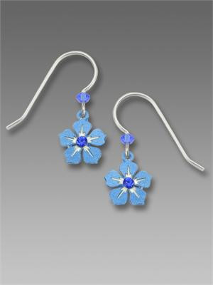 Blue Painted Flower Earrings with Crystal