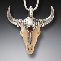 Fossilized Ivory Steerhead Pendant with Garnet (3650)