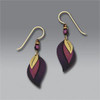 Three-Part Wine and Plum Leaf Shaped Earrings with Brass Leaf