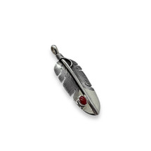 Silver Feather Pendant With Coral (4215)