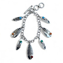 Silver Feather Link Bracelet (4236)