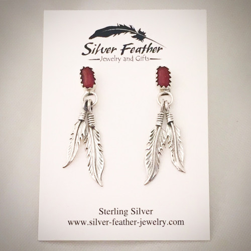 Sterling Silver and Red Coral feather post earrings