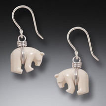 Sterling Silver Fossilized Ivory Bear Earrings 3263