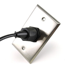 1 hole, 1 gang stainless steel industrial wall plate in use