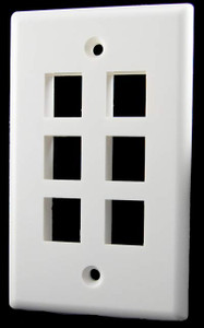 6 Port White Wall Plate