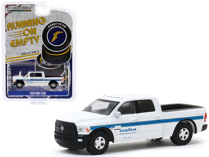 2018 Ram 2500 4x4 Pickup Truck White Blue Stripes Goodyear Commercial Tire & Service Centers Running on Empty Series 10 1/64 Diecast Model Car Greenlight 41100 F