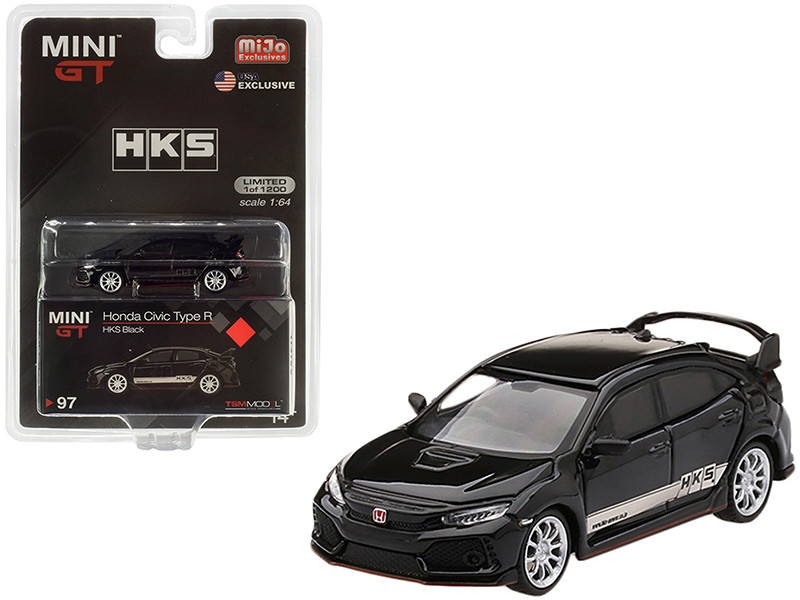 Honda Civic Type R FK8 RHD Right Hand Drive Black White Stripes HKS Limited Edition 1200 pieces Worldwide 1/64 Diecast Model Car True Scale Miniatures MGT00097