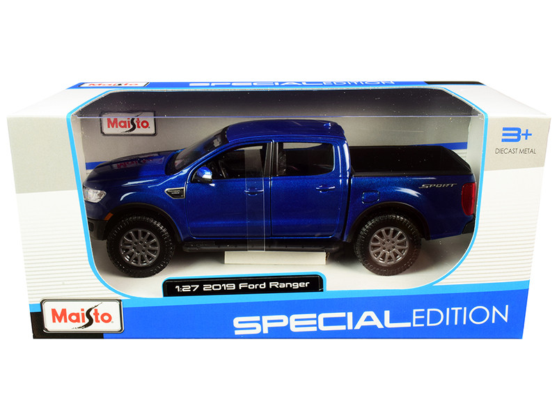 2019 Ford Ranger Lariat Sport Pickup Truck Dark Blue Metallic 1/27 Diecast Model Car Maisto 31521