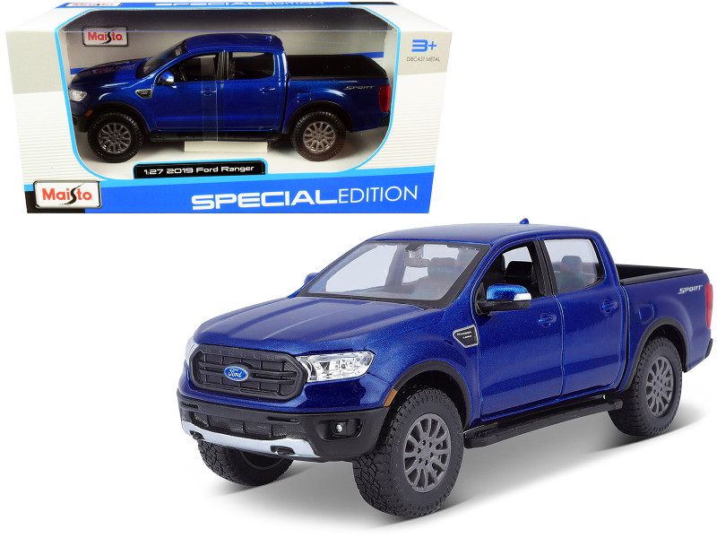 2019 Ford Ranger Lariat Sport Pickup Truck Dark Blue Metallic 1/27 Diecast Model Car Maisto 31521
