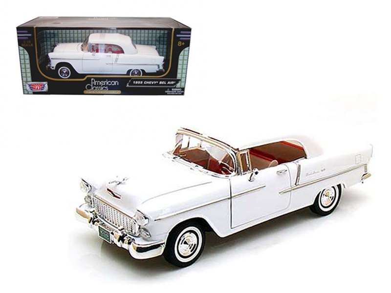 1955 Chevrolet Bel Air Convertible Soft Top White 1/18 Diecast Car Model Motormax 73184