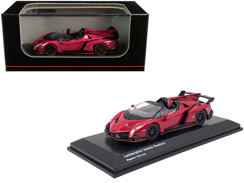 Lamborghini Veneno Roadster Magenta with Red Line 1/64 Diecast Model Car by Kyosho