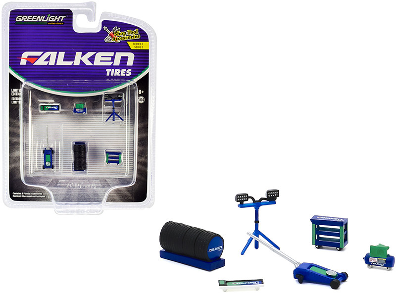 Falken Tires 6 piece Shop Tools Set Shop Tool Accessories Series 3 1/64 Greenlight 16060 A