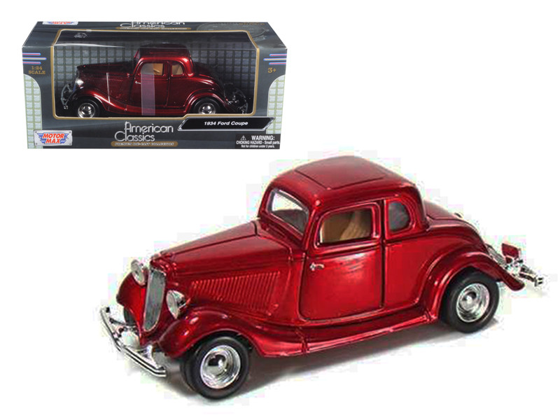 1934 Ford Coupe 1:24 Scale Diecast Model Car Black Red MOTORMAX 73217 8 inches 