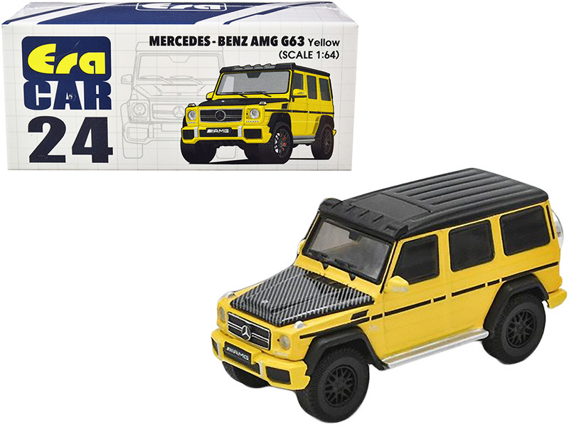 Mercedes Benz AMG G63 Yellow with Black Top and Carbon Hood 1/64 Diecast Model Car by Era Car