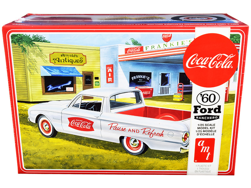 Skill 3 Model Kit 1960 Ford Ranchero Vintage Ice Chest Two Bottle Crates Coca-Cola 1/25 Scale Model AMT AMT1189 M