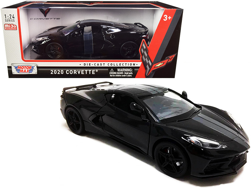 2020 Chevrolet Corvette C8 Stingray Black Gray Stripes 1/24 Diecast Model Car Motormax 79360