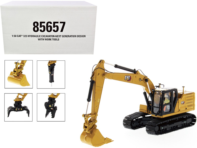 Cat Caterpillar 323 Hydraulic Excavator Next Generation Design Operator 4 Work Tools High Line Series 1/50 Diecast Model Diecast Masters 85657