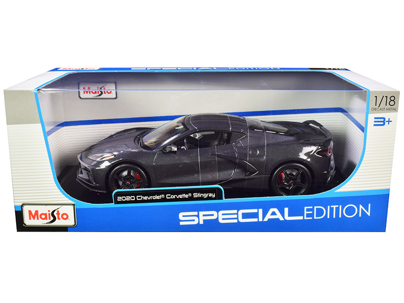 2020 Chevrolet Corvette Stingray C8 Dark Gray Metallic Racing Stripes 1/18 Diecast Model Car Maisto 31447