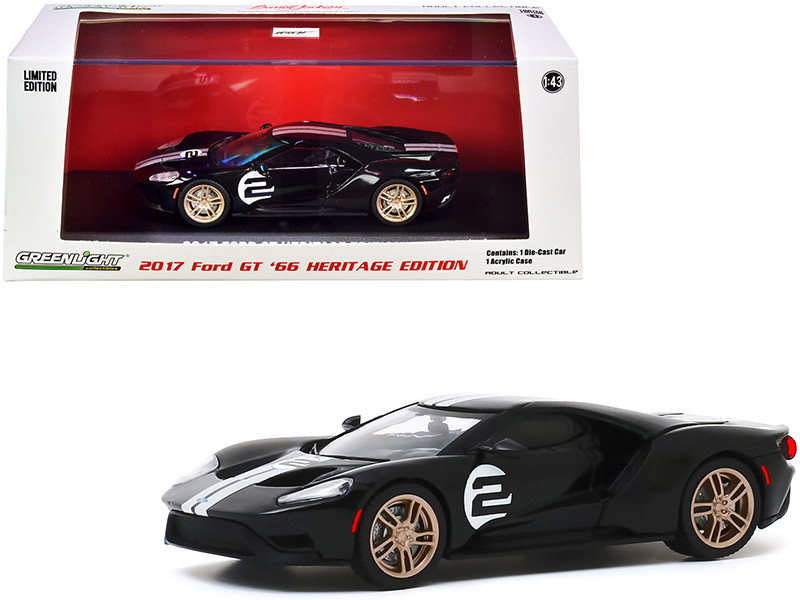 2017 Ford GT #2 '66 Heritage Edition Black Silver Stripes First Legally Resold 2017 Ford GT Barrett-Jackson Auction Las Vegas Nevada 2019 1/43 Diecast Model Car Greenlight 86178