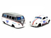 Volkswagen Samba Bus Dark Gray Metallic White Volkswagen Beetle White Metallic Enclosed Car Trailer Silver Toyo Tires Team Haulers Series 1/64 Diecast Model Cars Maisto 11404-20 D