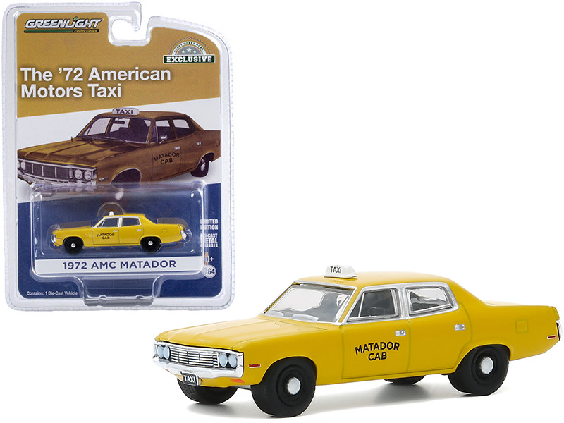 1972 AMC Matador Yellow Matador Cab Taxicab Hobby Exclusive 1/64 Diecast Model Car Greenlight 30181
