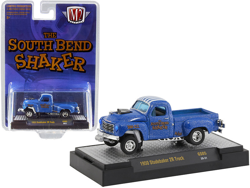 1950 Studebaker 2R Pickup Truck The South Bend Shaker Blue Heavy Metallic White Stripes Limited Edition 4400 pieces Worldwide 1/64 Diecast Model Car M2 Machines 31600-GS05
