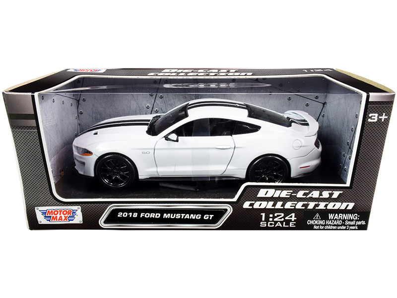2018 Ford Mustang GT 5.0 White Black Stripes 1/24 Diecast Model Car Motormax 79352