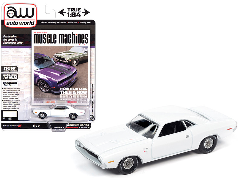 1970 Dodge Challenger R/T White Hemmings Muscle Machines Magazine Cover Car September 2019 Limited Edition 10120 pieces Worldwide 1/64 Diecast Model Car Auto World 64272 AWSP050 B