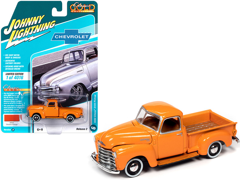 1950 Chevrolet 3100 Pickup Truck Omaha Orange Classic Gold Collection Limited Edition 4016 pieces Worldwide 1/64 Diecast Model Car Johnny Lightning JLCG022 JLSP106 A