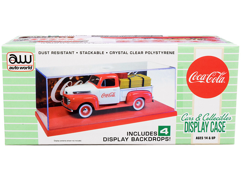 Collectible Acrylic Display Show Case Red Plastic Base 4 Coca Cola Display Backdrops for 1/43 Scale Model Cars Autoworld AWDC021