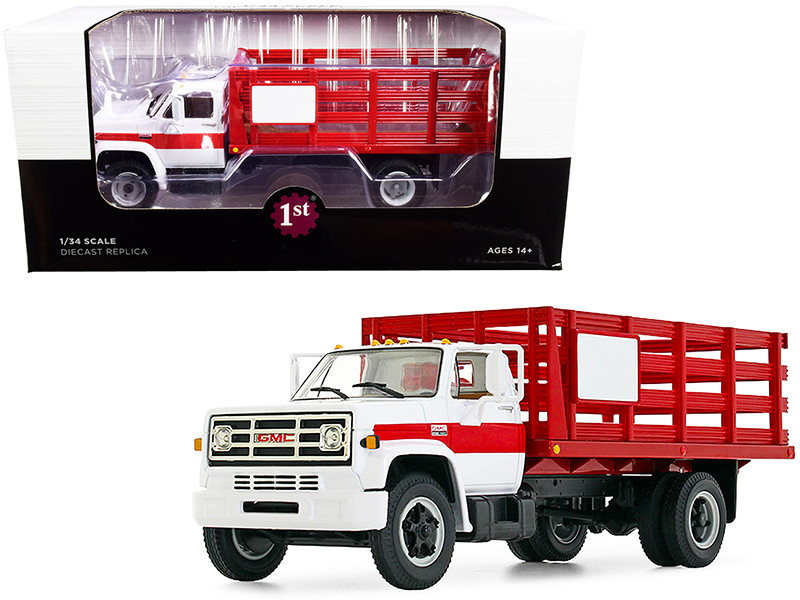GMC 6500 Stake Truck White Red 1/34 Diecast Model First Gear 10-4220