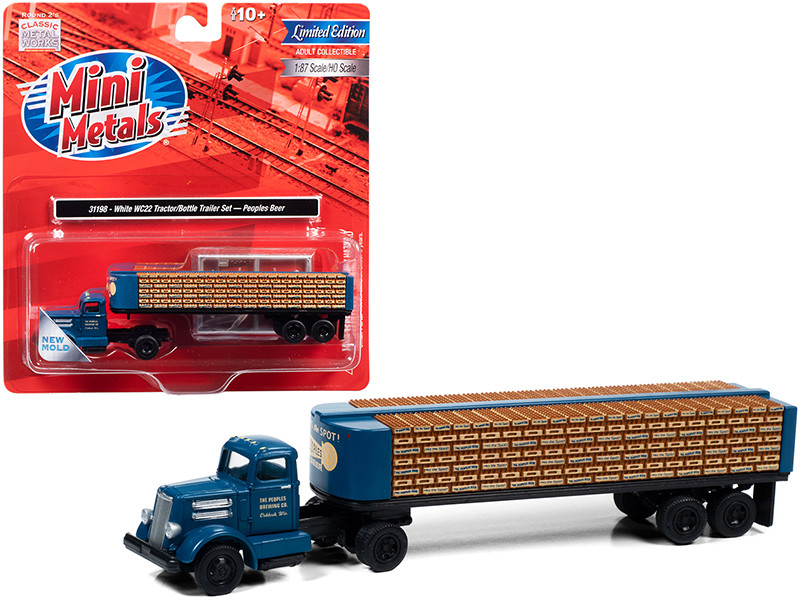 White WC22 Truck Tractor Bottle Trailer Dark Blue The Peoples Brewing Co 1/87 HO Scale Model Classic Metal Works 31198