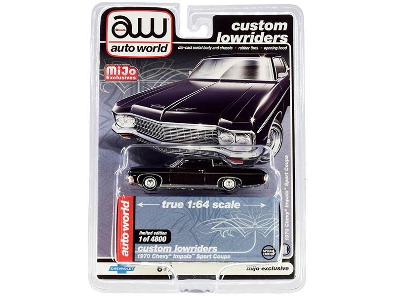 1970 Chevrolet Impala Sport Coupe Black Custom Lowriders Limited Edition 4800 pieces Worldwide 1/64 Diecast Model Car Auto World CP7667