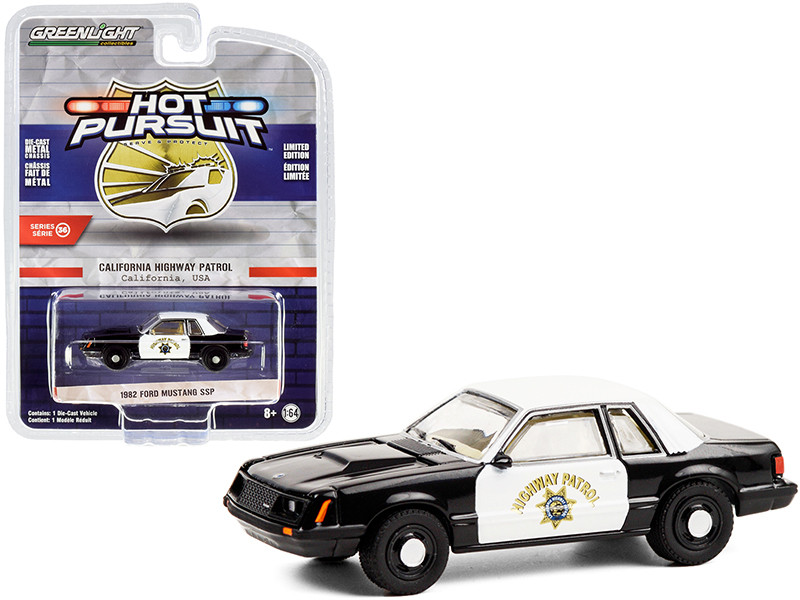1982 Ford Mustang SSP Black White CHP California Highway Patrol Hot Pursuit Series 36 1/64 Diecast Model Car Greenlight 42930 C
