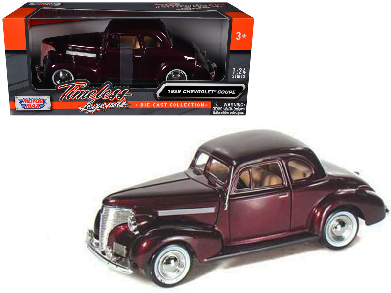 1939 Chevrolet Coupe Burgundy 1/24 Diecast Model Car Motormax 73247