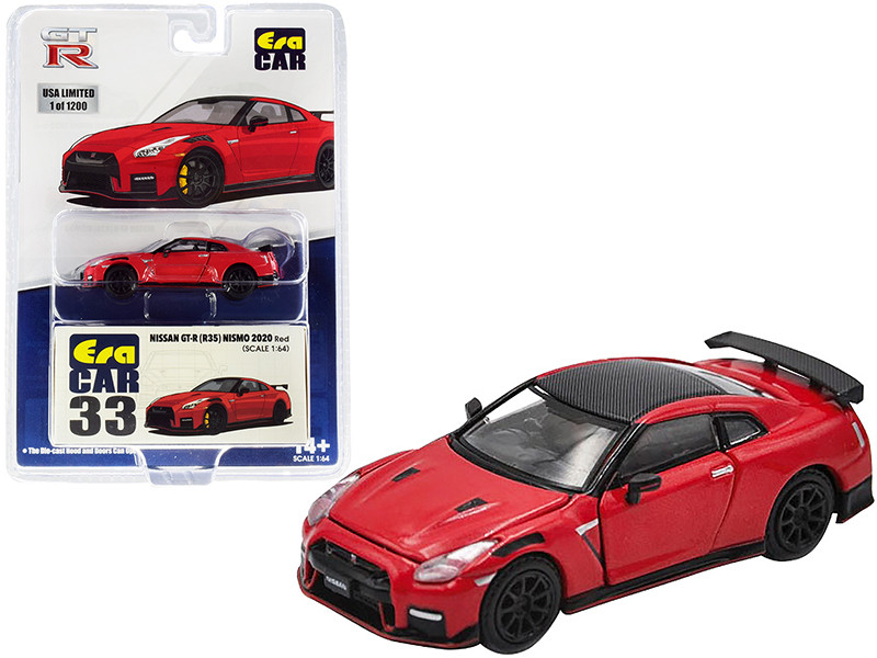 2020 Nissan GT-R (R35) Nismo RHD (Right Hand Drive) Red with Carbon Top Limited Edition to 1200 pieces 1/64 Diecast Model Car by Era Car