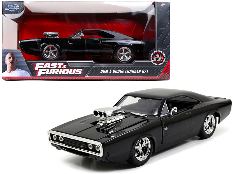Dom's Dodge Charger R/T Black The Fast and the Furious 2001 Movie 1/24 Diecast Model Car Jada 97605