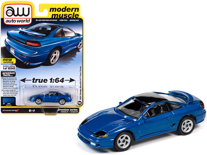 1991 Dodge Stealth R/T Twin Turbo Mystic Blue Metallic Black Top Modern Muscle Limited Edition 10240 pieces Worldwide 1/64 Diecast Model Car Autoworld 64282 AWSP056 B