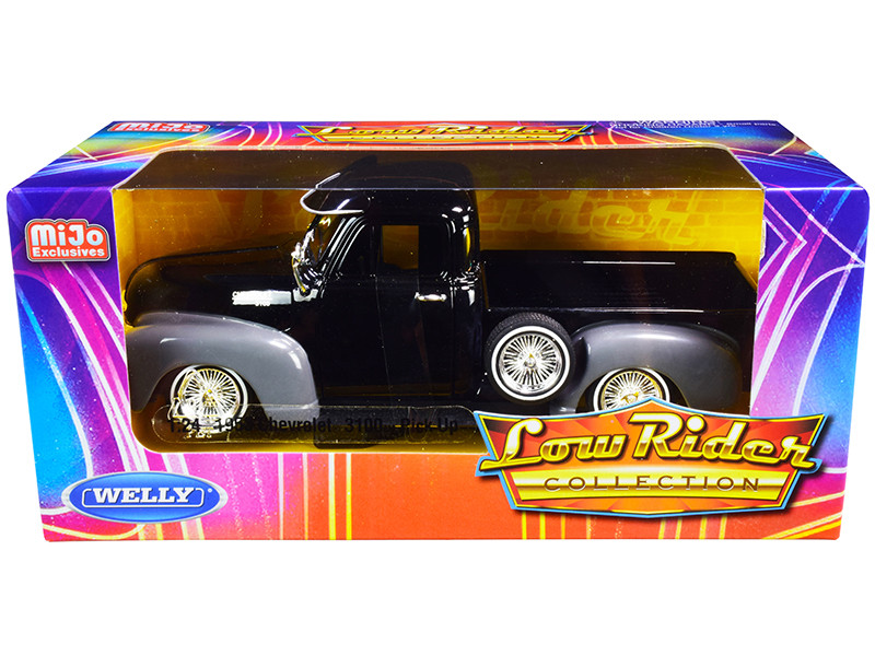 1953 Chevrolet 3100 Pickup Truck Black Gray Low Rider Collection 1/24 Diecast Model Car Welly 22087