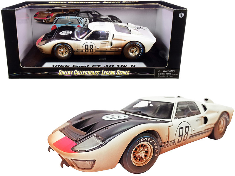 1966 Ford GT-40 MK II #98 White Black Hood After Race Dirty Version 1/18 Diecast Model Car Shelby Collectibles SC432