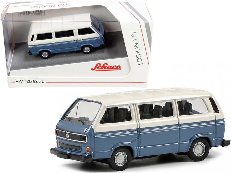 Volkswagen T3b Bus L Blue and Cream 1/87 (HO) Diecast Model by Schuco