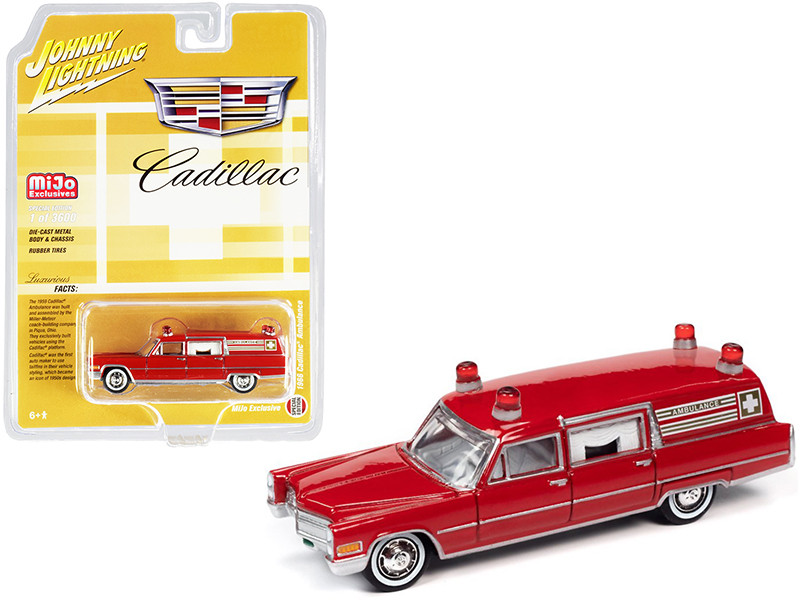 1966 Cadillac Ambulance Red Special Edition Limited Edition 3600 pieces Worldwide 1/64 Diecast Model Car Johnny Lightning JLCP7351