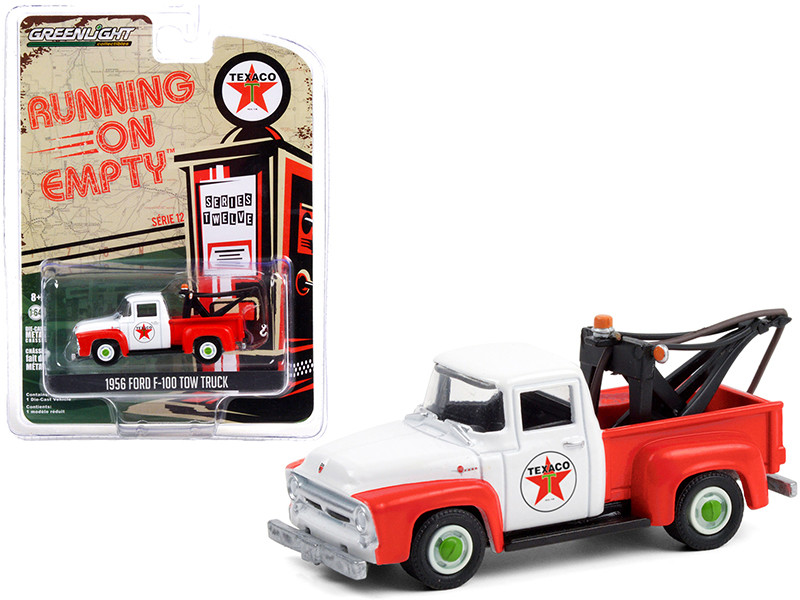 1956 Ford F-100 Tow Truck Texaco Filling Station Red White Running on Empty Series 12 1/64 Diecast Model Greenlight 41120 B