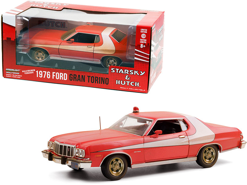 1976 Ford Gran Torino Red White Stripe Weathered Version Starsky and Hutch 1975 1979 TV Series 1/24 Diecast Model Car Greenlight 84121